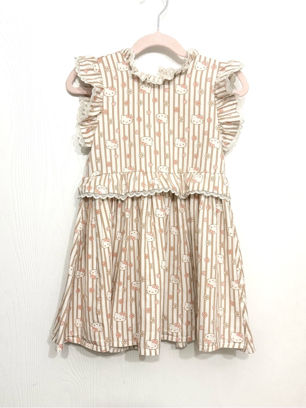 Hello Kitty Cream and Pink Striped Ruffle Dress